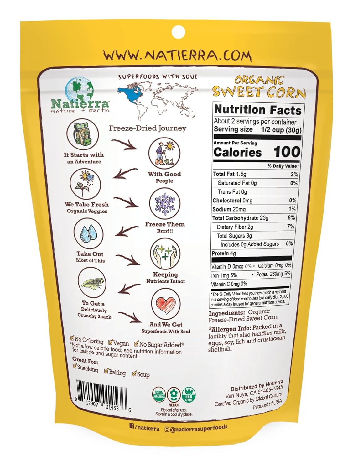 Natierra Nature's Organic Freeze-Dried Bananas | Gluten Free & Vegan | 2.5 Ounce (Pack of 3)