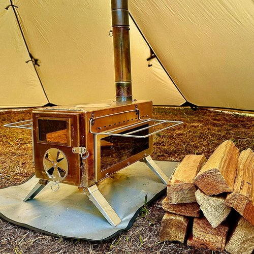 Dandelion shell Portable Camping Wood Stove with View Glass and Cooking Function, 8 Stainless Steel Chimneys for Shelter, Hunting, Outdoor Cooking, and Heating (304 Stainless Steel)