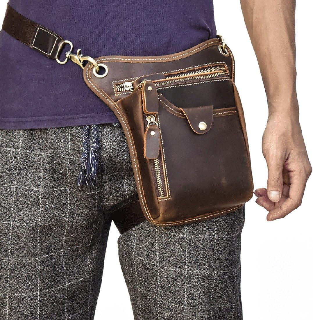 Genuine Leather Waist Bag Retro Hip Pack Drop Leg Bag Pouches Belt Bumbag for Men Multi-Purpose Cycling Riding Sport Bag