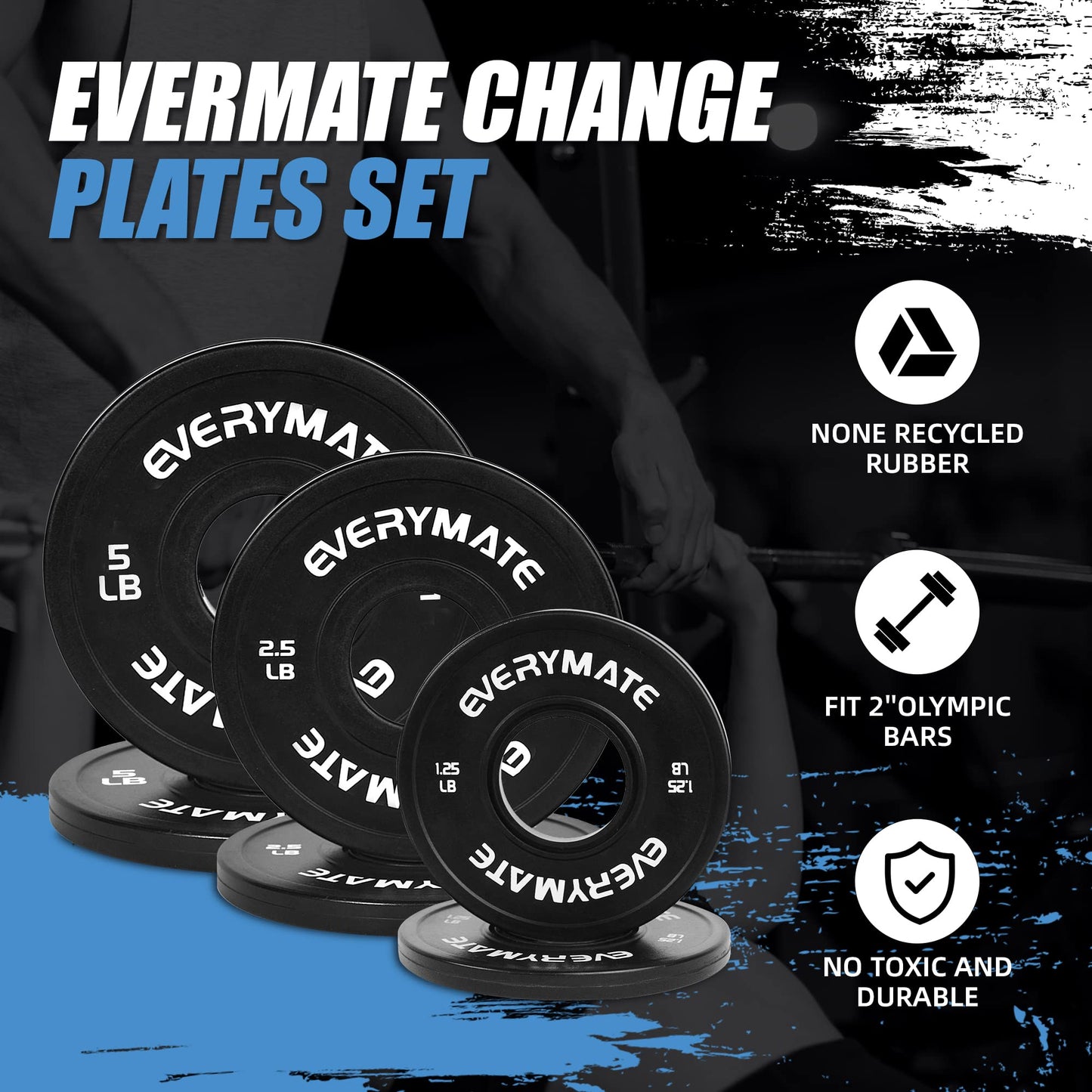 EVERYMATE Black Change Weight Plates 1.25LB Set Fractional Plate Olympic Bumper Plates for Cross Training Bumper Weight Plates Steel Insert Strength Training Weight Plates