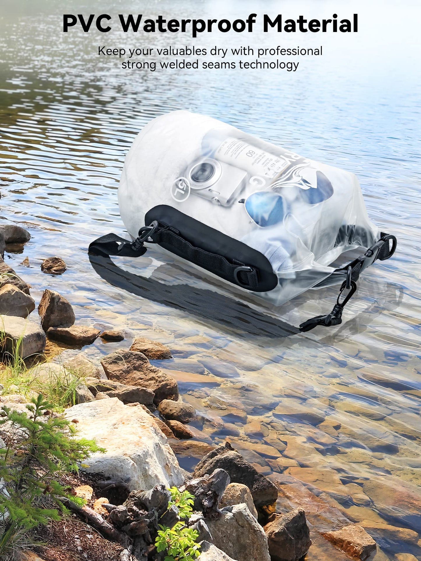 HEETA Dry Bag Waterproof for Women Men, Roll Top Lightweight Dry Storage Bag Backpack with Phone Case for Travel Swimming Boating Kayaking Paddle Board Camping Beach Accessories (White, 30L)