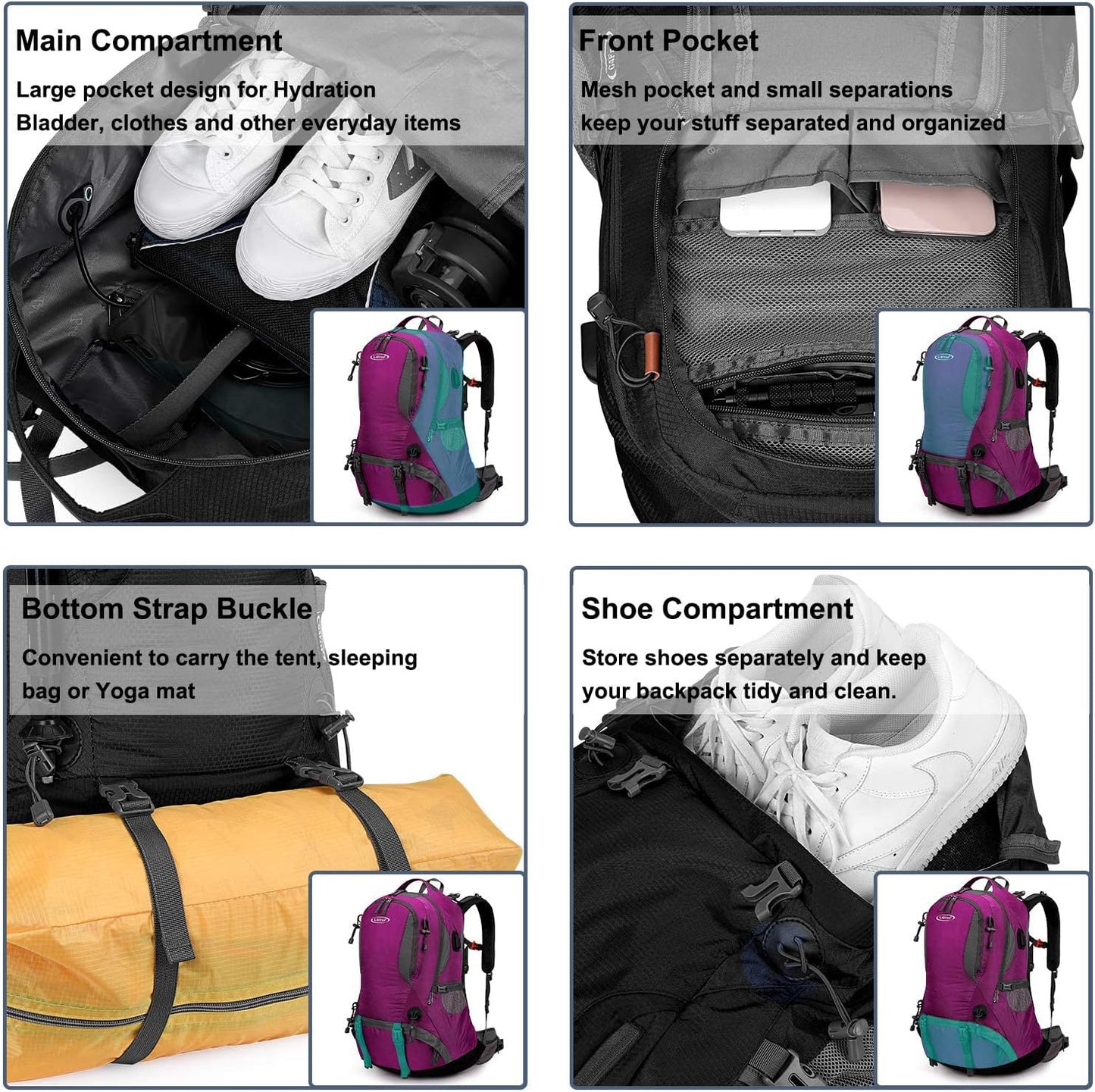 G4Free 50L Hiking Backpack Waterproof Daypack Outdoor Camping Climbing Backpack with Rain Cover for Men Women