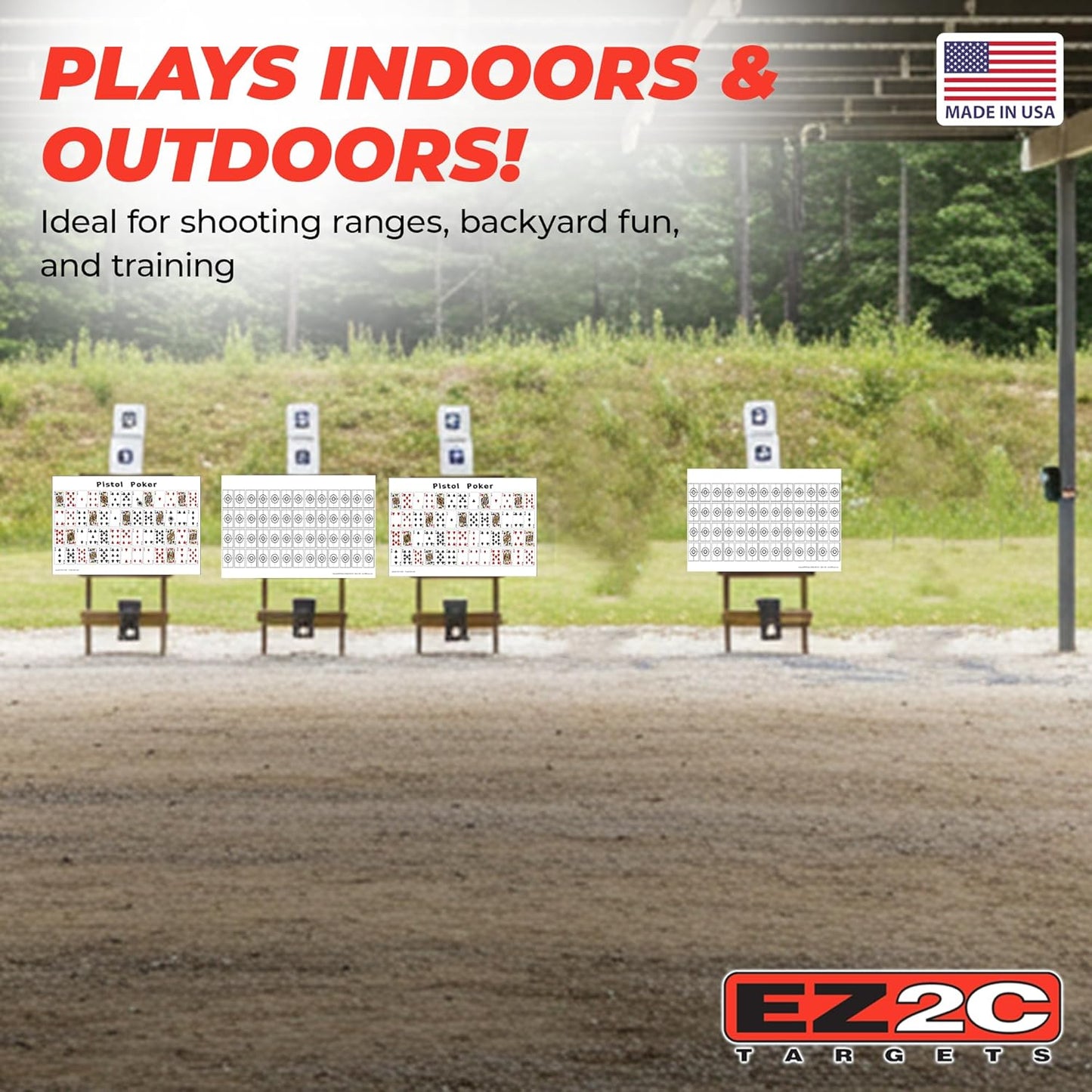 EZ2C paper targets for shooting, sheet of 52 random sorted playing cards range targets - bullseye shooting targets game on back side, both side gun target, 12"x18" (20 pack)