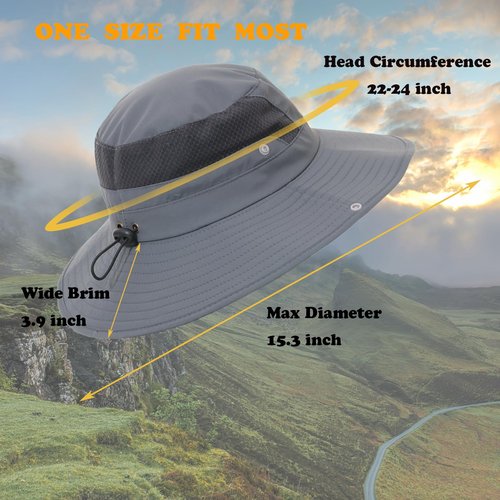Sun Hat for Men Women UV Protection Wide Brim Fishing Hats Breathable UPF 50+ Waterproof Boonie Bucket Hats Beach Safari Hiking Garden Dark Grey