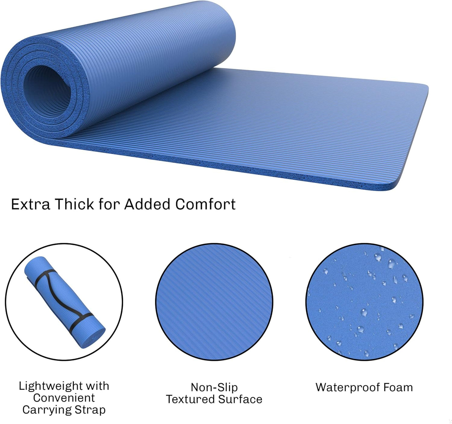 Foam Sleeping Pad - Lightweight 0.5-Inch Mat for Camping, Cots, Tents, Backpacking, and Yoga - Non-Slip and Waterproof with Handle by Wakeman (Black)