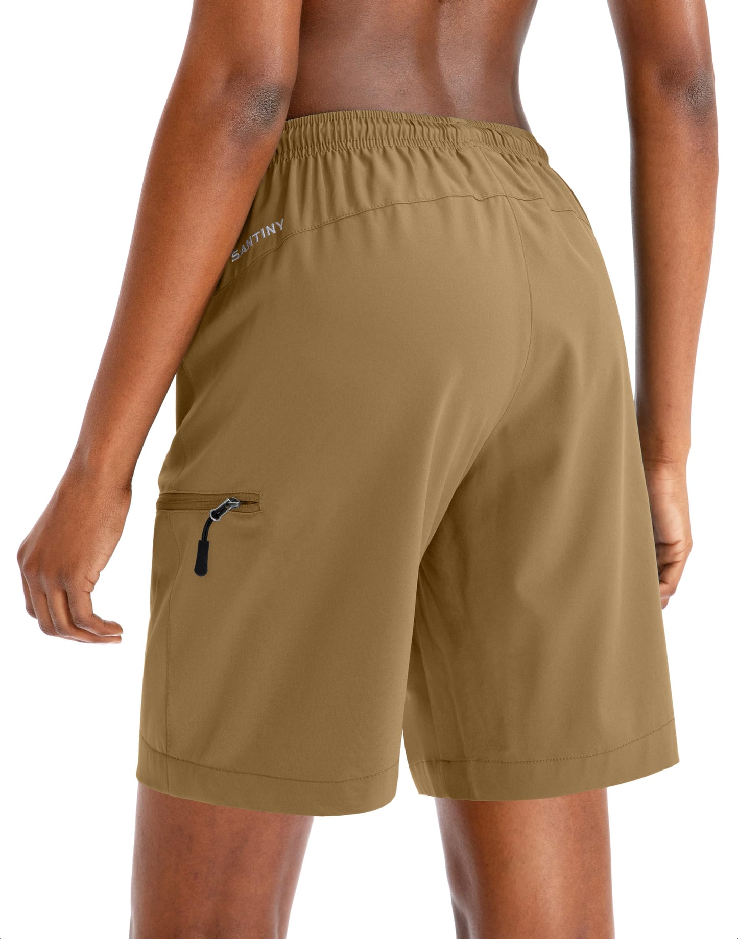 SANTINY Women's 5''/ 7''/9'' Hiking Cargo Shorts Quick Dry Lightweight Summer Shorts for Women Athletic Zipper Pockets(Dark Khaki_XXL)