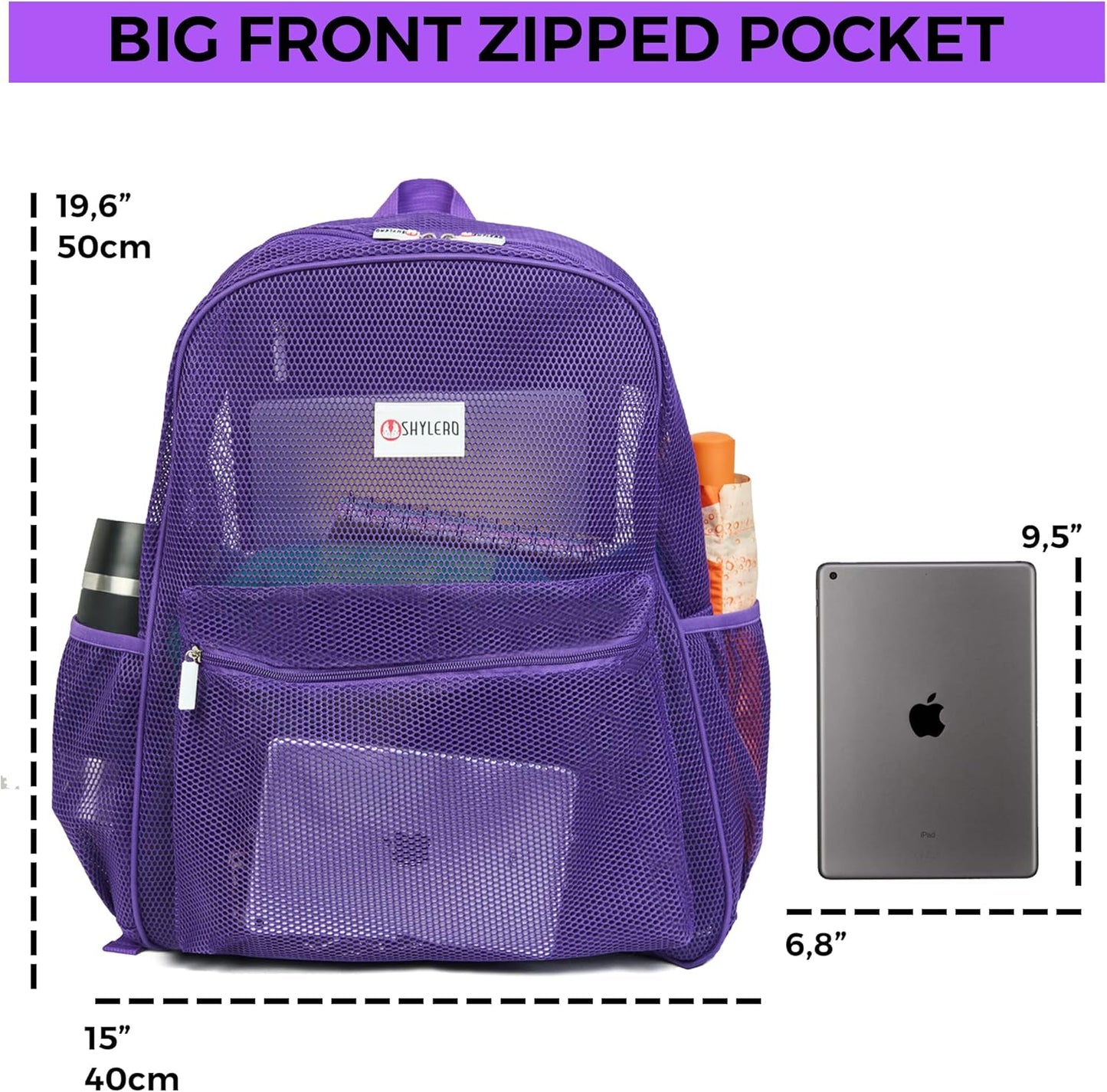 SHYLERO Mesh Backpack XXL (36L) - Lightweight Heavy-Duty Clear Backpack Made of Reinforced 3D Mesh - H19.6 xW15 xD7
