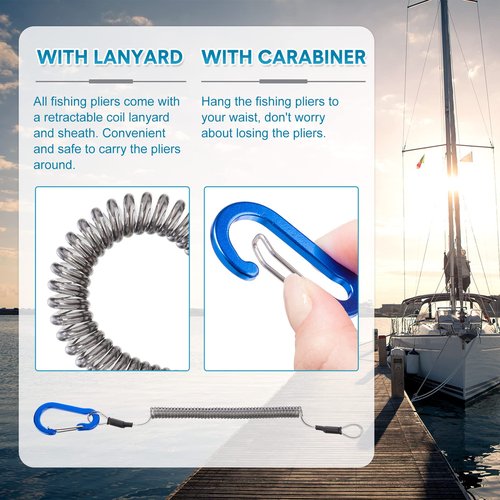 Lasnten 2 Pcs Fishing Pliers Saltwater Braid Cutters 7.8 Inch Fishing Hook Remover Split Ring Fishing Tools with Sheath and Lanyard Gear Gifts for Fish Line Cutting Boat Fly Ice Fishing Accessories