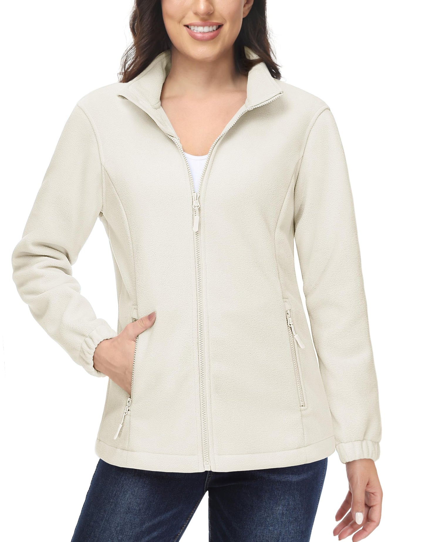 MAGCOMSEN Beige Jacket for Women Winter Polar Fleece Jacket Womens Full Zip Ladies Jackets Lightweight Outwear