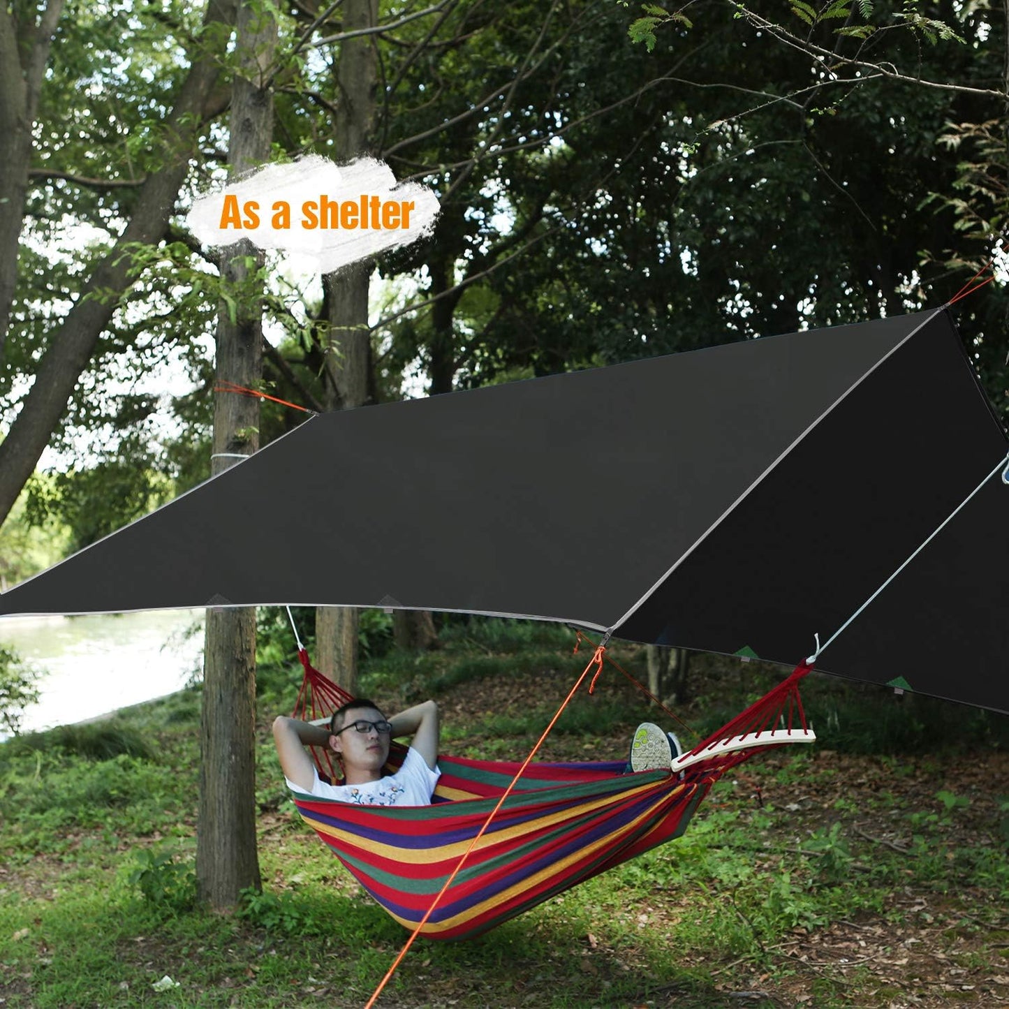 REDCAMP Hammock Rain Fly Camping Tarp Waterproof, 10x10ft Lightweight Backpacking Rain Tarp Shelter for Hiking Outdoor, Green