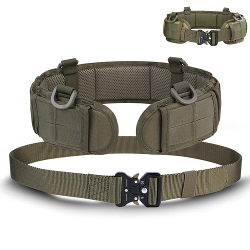 TWL Tactical Battle Belt Set，Multi-Purpose Molle Padded Patrol Belt Outdoor Sports Tactical Belt Duty Belt with Metal Quick-Release Buckle (olive-green)