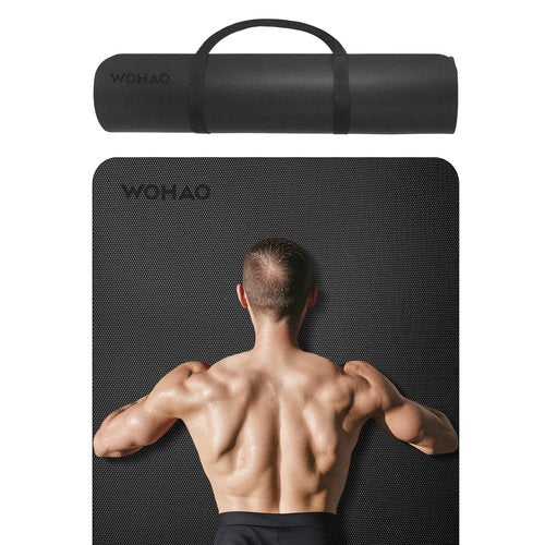 WOHAO Extra Thick TPE+PU Yoga Mat 71L x 24W x 0.33T, Non-Slip Eco-Friendly Exercise Mat with Carrying Strap, High-Density Cushion for Joint Support, Portable & Easy-Clean for Gym, Pilates, Yoga