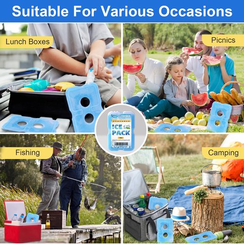 TOPOKO Ice Packs for Lunch Bags, Cooler, Freezer Packs for Lunch Box, Cooler Bag, Slim Reusable & Long-Lasting, BPA-Free, Quick Freeze, Perfect for Picnic, Camping, Beach, Outdoor Sports (4 pack blue)