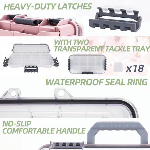 RUNCL Universal Fishing Tackle Box with Two Small Tackle Tray, Removal Inside Design Waterproof Trunk Storage Box, Thicker Floating Airtight Stowaway, Xmas Surprise Fishing Gifts for Men Women