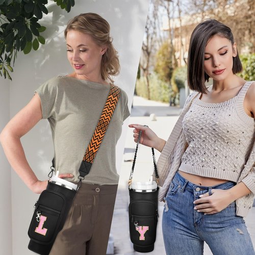 LOKASS Water Bottle Holder for Stanley Cup 40oz, Stanley Cup Accessories A-Z Personalized Water Bottle Carrier Bag with Strap, Personalized Gifts for Women/Girls/Stanley Cup Fans