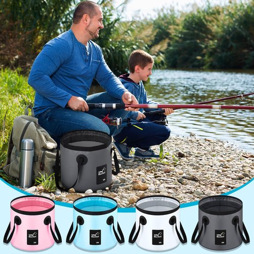 Tessco 4 Pcs 20L Collapsible Bucket with Handle 5 Gallon Portable Collapsible Folding Bucket Foldable Water Container for Camping Hiking Fishing Car Washing (Gray, White, Light Blue, Light Pink)