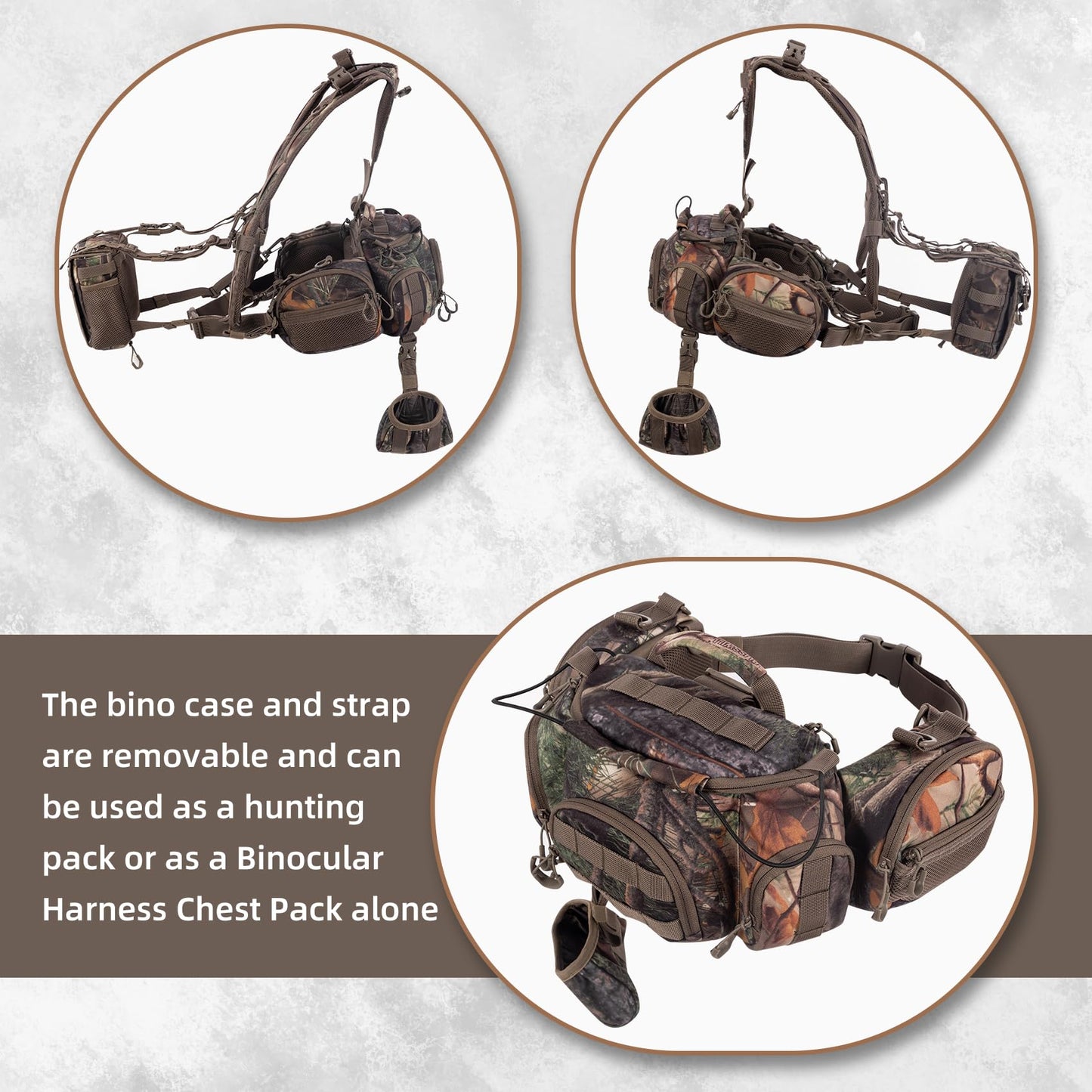 BLISSWILL Hunting Backpack Hunting Fanny Pack with Harness Pouch,Turkey Hunting fanny Pack, Binocular Harness houlder-Supported Waist pack for Bow Rifle