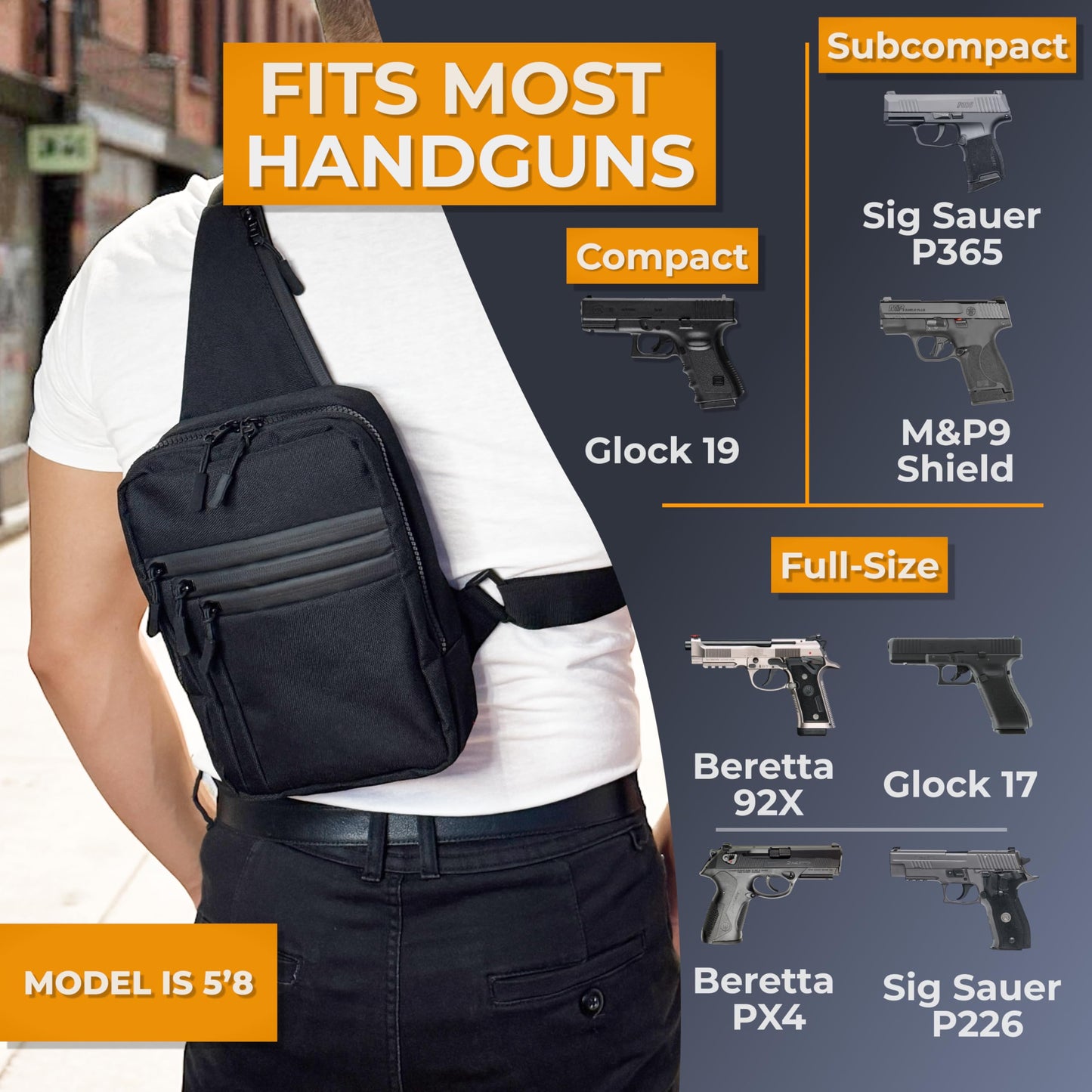 ARMORWERK Premium Carry Sling Bag for Men with Quick Access Pull Tab and 4 Accessory Slots — CCW Sling Bag for Men with Waterproof Heavy Duty Zippers — Durable Adjustable Holster Included