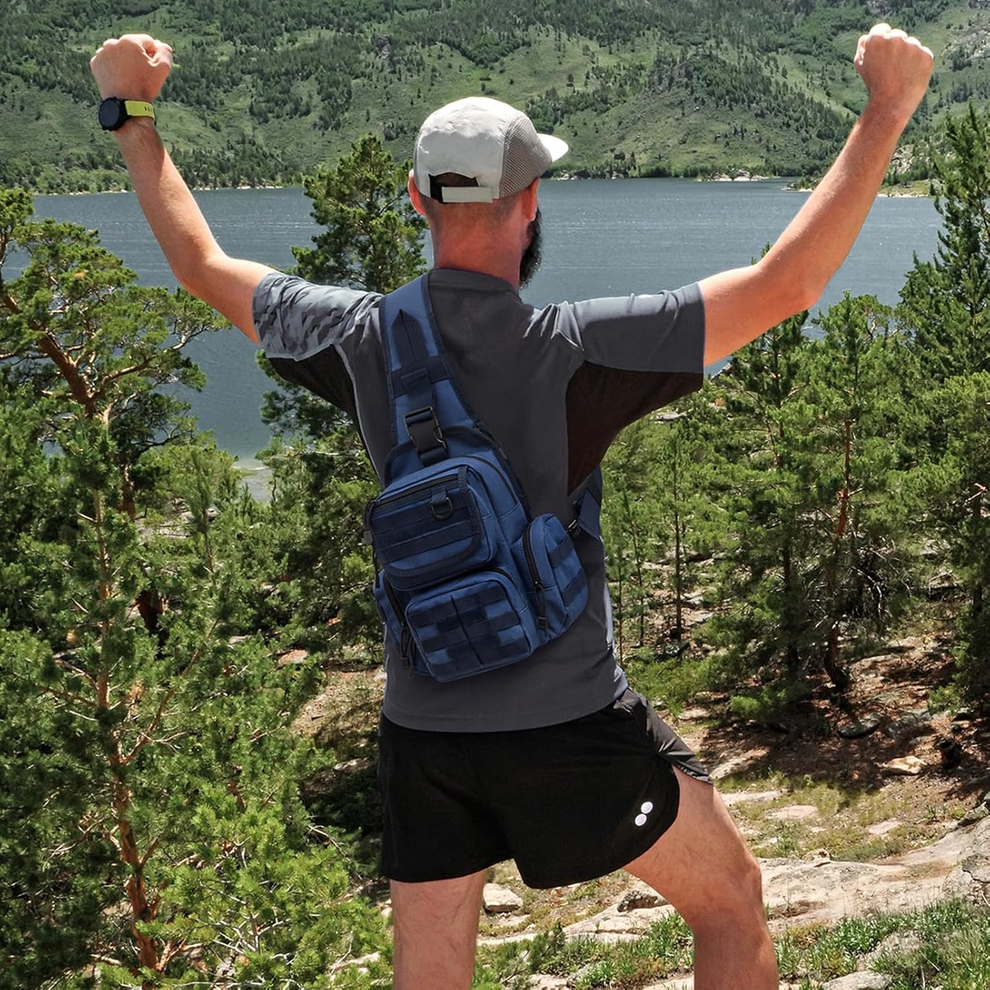 G4Free Tactical EDC Sling Bag Pack with Adjustable Holder Sling Shoulder Assault Range Backpack(Black)