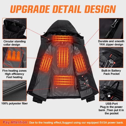 Norwell Women and Girls Heated Jacket Hood with Battery Pack, Women Hand Warmer with Pocket Winter Warm Heated Jackets(XXL)
