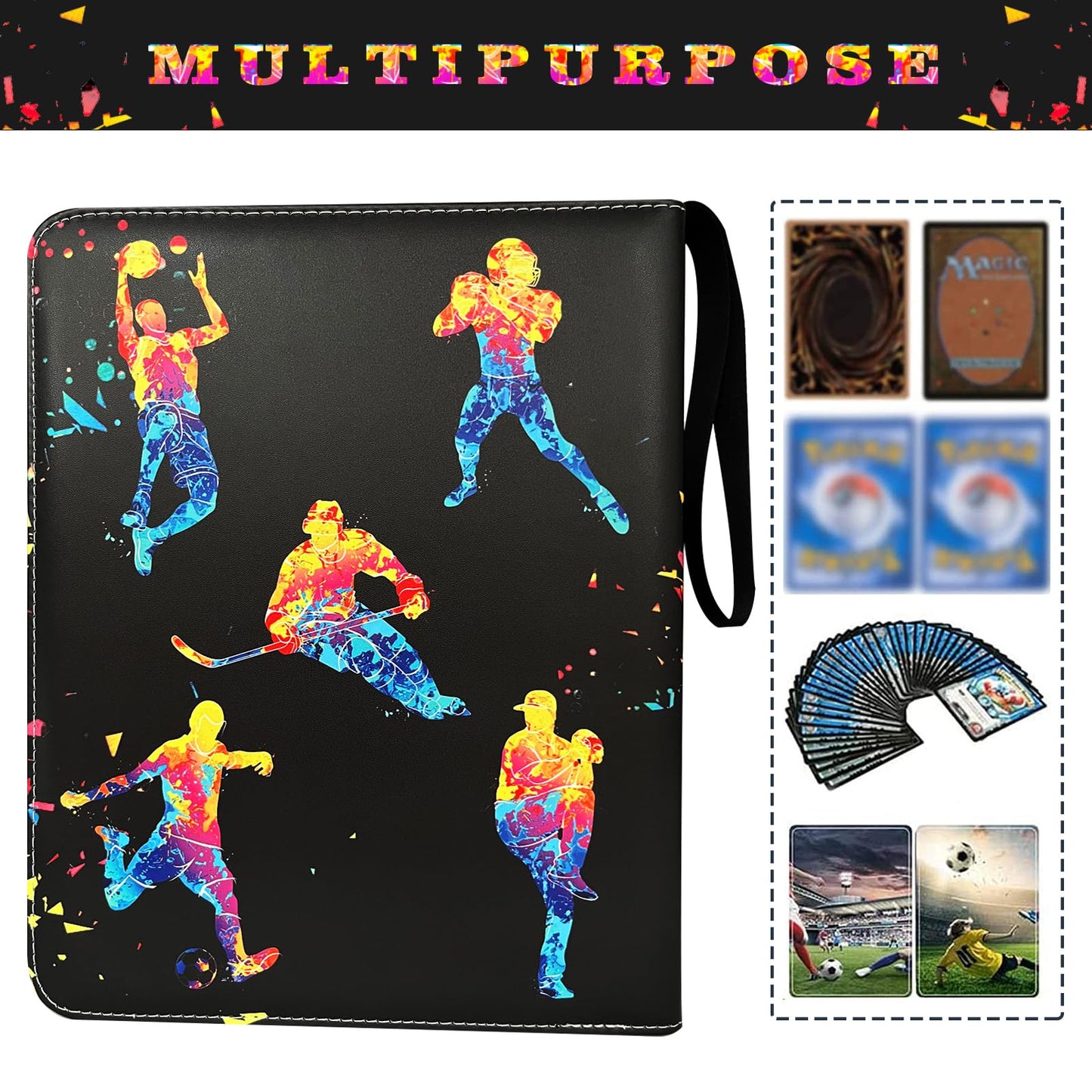 400 Pockets Sports Cards Binder,Trading Cards Holder Card Collectors Album,Trading Card Binder 4 Pocket with 50 Removable Sleeves for Football Baseball Basketball Hockey Soccer Card