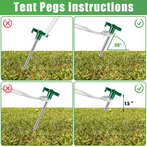 Loccmat 20 Pcs Metal Tent Stakes Heavy Duty,10 inch Camping Stakes Tent Pegs with 4x10ft Ropes,Galvanized Non-Rust Camping Tent Stakes,Pop Up Canopy Stakes,Tent Spikes for Outdoor Camping,Green
