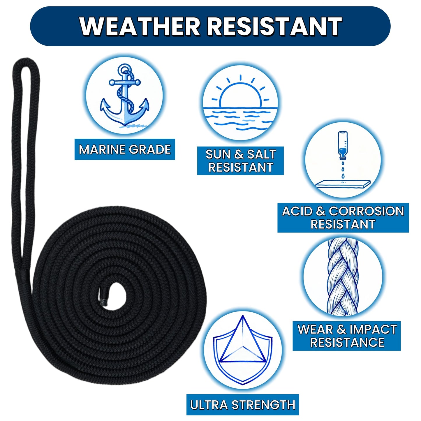 MUKETA 4 Pack Boat Dock Lines 3/8" x 15' with 12" Eyelet Marine Grade Double Braided Nylon Boat Ropes, High Strength Boat Lines for Docking and Mooring,Fray Resistant,Easy to Handle,Black