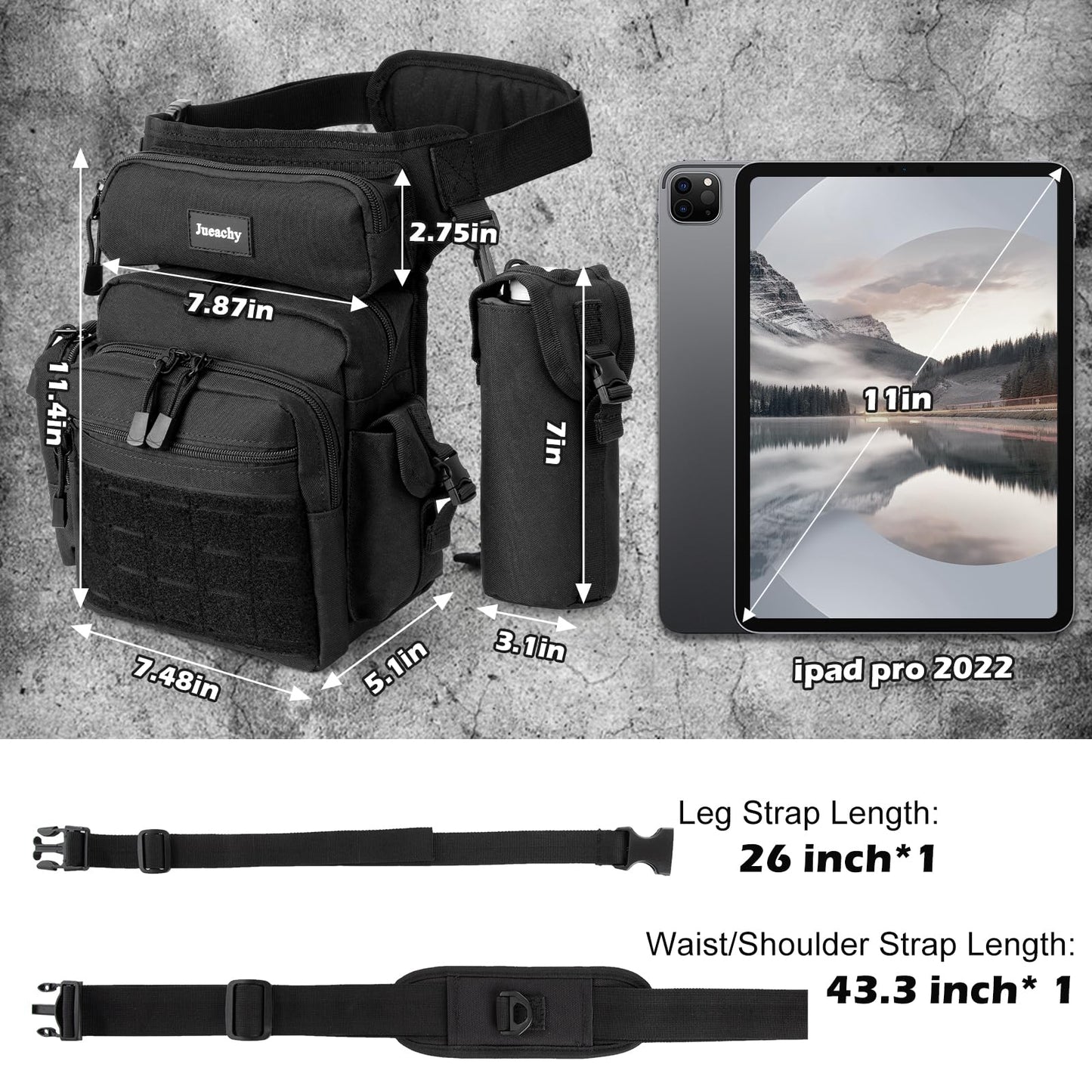 Jueachy Drop Leg Bag for Men: Tactical Thigh Bag Motorcycle Accessories Big Metal Detecting Tool Pouch Outdoor for Hiking Fishing Hunting