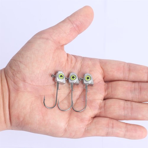OJY&DOIIIY Swimbait Jig Heads with Chartreuse Fish Eye, 1/8 3/16 1/4 3/8 1/2oz Jigheads for Freshwater&Saltwater Fishing 15-Pack