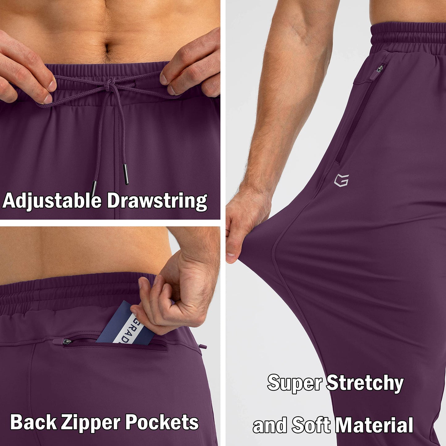 G Gradual Men's Sweatpants with Zipper Pockets Tapered Joggers for Men Athletic Pants for Workout, Jogging, Running (Wine Red, 3X-Large)