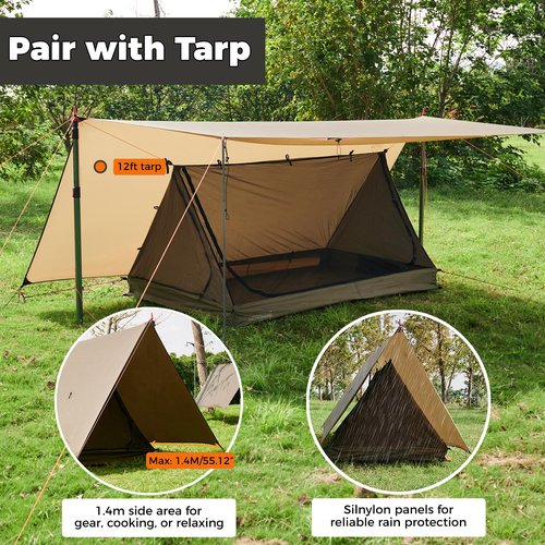 onewind Mesh Tent for 2 Person, 2 Openings Inner Tent for Tarp Ultralight Trekking Pole Tent Tarp Backpacking Netting Tent with Waterproof Bathtub Floor, No Trekking Pole Included