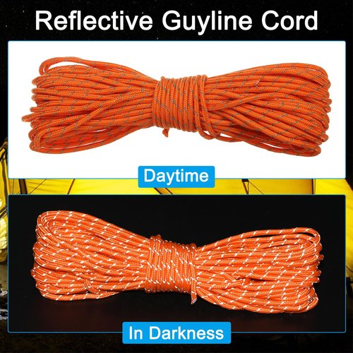 PATIKIL 65 Feet Reflective Guyline Camping Paracord, 3mm Tent Cord Guyline Rope Nylon Paracord Rope for Camping Tent Tarp Hiking, Orange (20M)