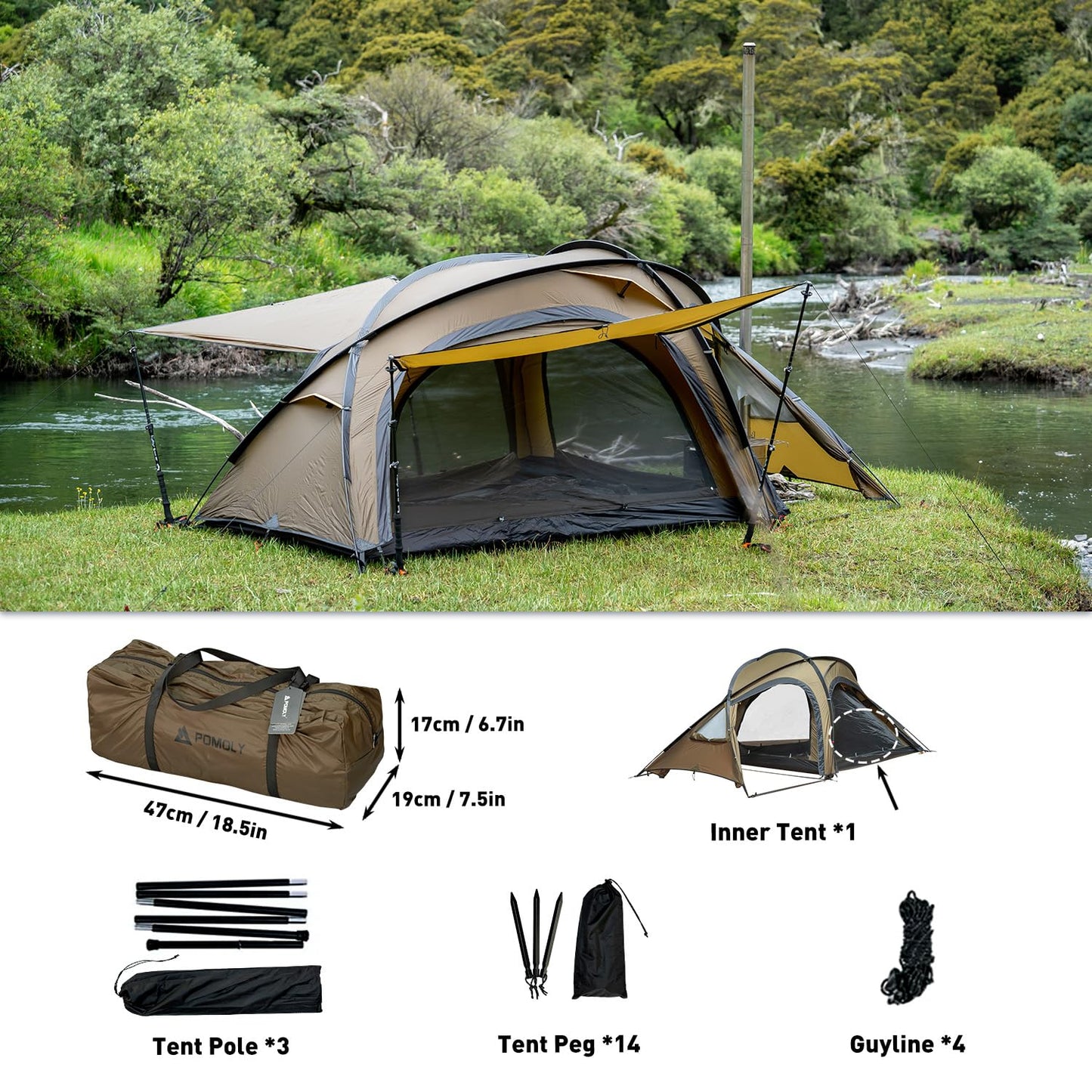 POMOLY Outdoor Camping Hot Tent Leo 2 With Inner Tent for 1-2 Person Hiking, Hunting, Backpacking