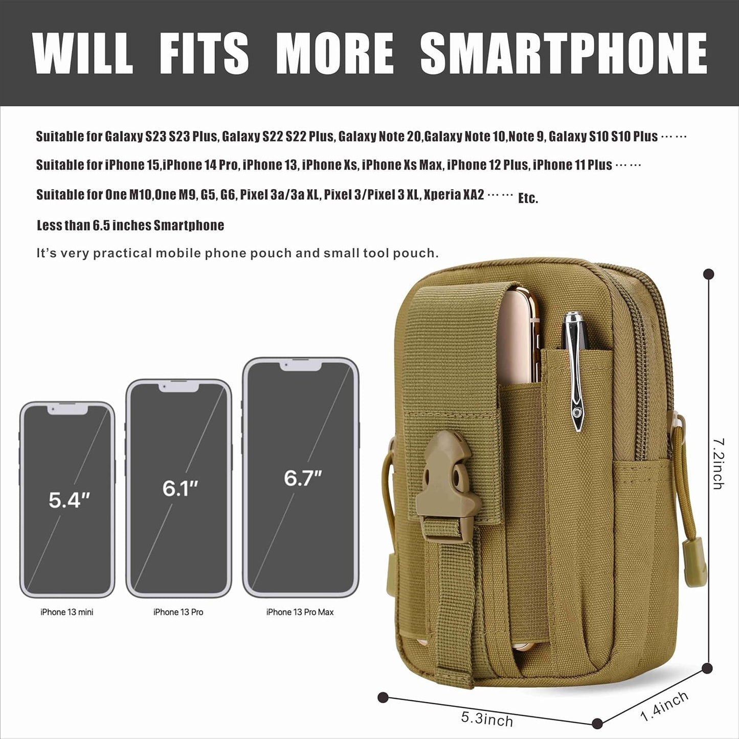 Tactical Waist Pouch EDC Molle Waist Bag Belt Phone Pouch Holster Purse Carrying Pouch for Smartphone, Tools