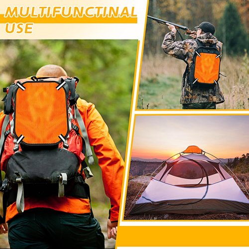 Copkim 4 Pcs Blaze Orange Safety Panel with Reflective Strips, 12'' x 9'', High Visibility Hunting Mesh Tent Backpack Cover Safety Panel for Outdoors Field Hiking Camping Biking Traveling