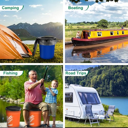 Portable Toilet for 5 Gal Buckets, Snap-on Seat with Lid - Including Storage & Disposable Bags, Ideal for Camping, Hiking, Emergencies, Cars, Boats