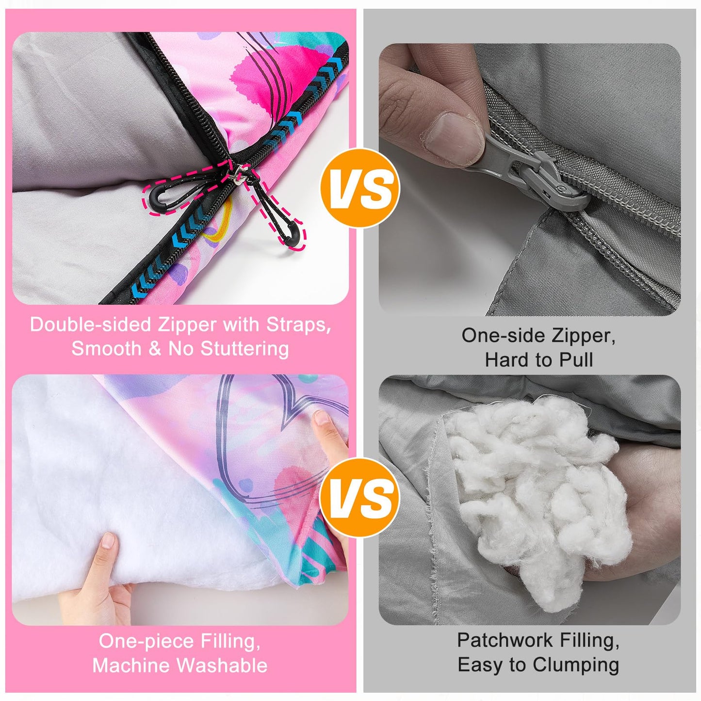 FIOBEE Kids Sleeping Bag for Girls Boys 3 Season Warm & Cool Weather 41-60.8℉ Camping Sleeping Bags with Backpacking Bag for Traveling Hiking Indoor Outdoor Camping Essentials Gear, Pink Love