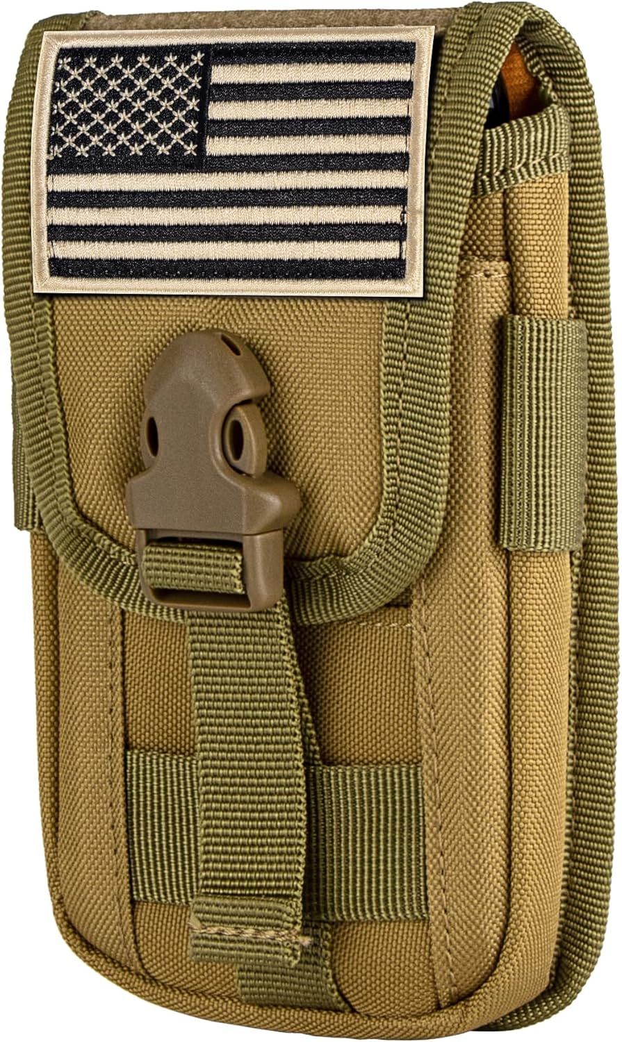 IronSeals Tactical Phone Holster Pouch, Tactical Smartphone Pouches Cellphone Case Molle Gadget Bag Molle Attachment Belt Holder Waist Bag for 4.7"-6.9" with US Flag Patch for iPhone 16 Pro/15 Pro