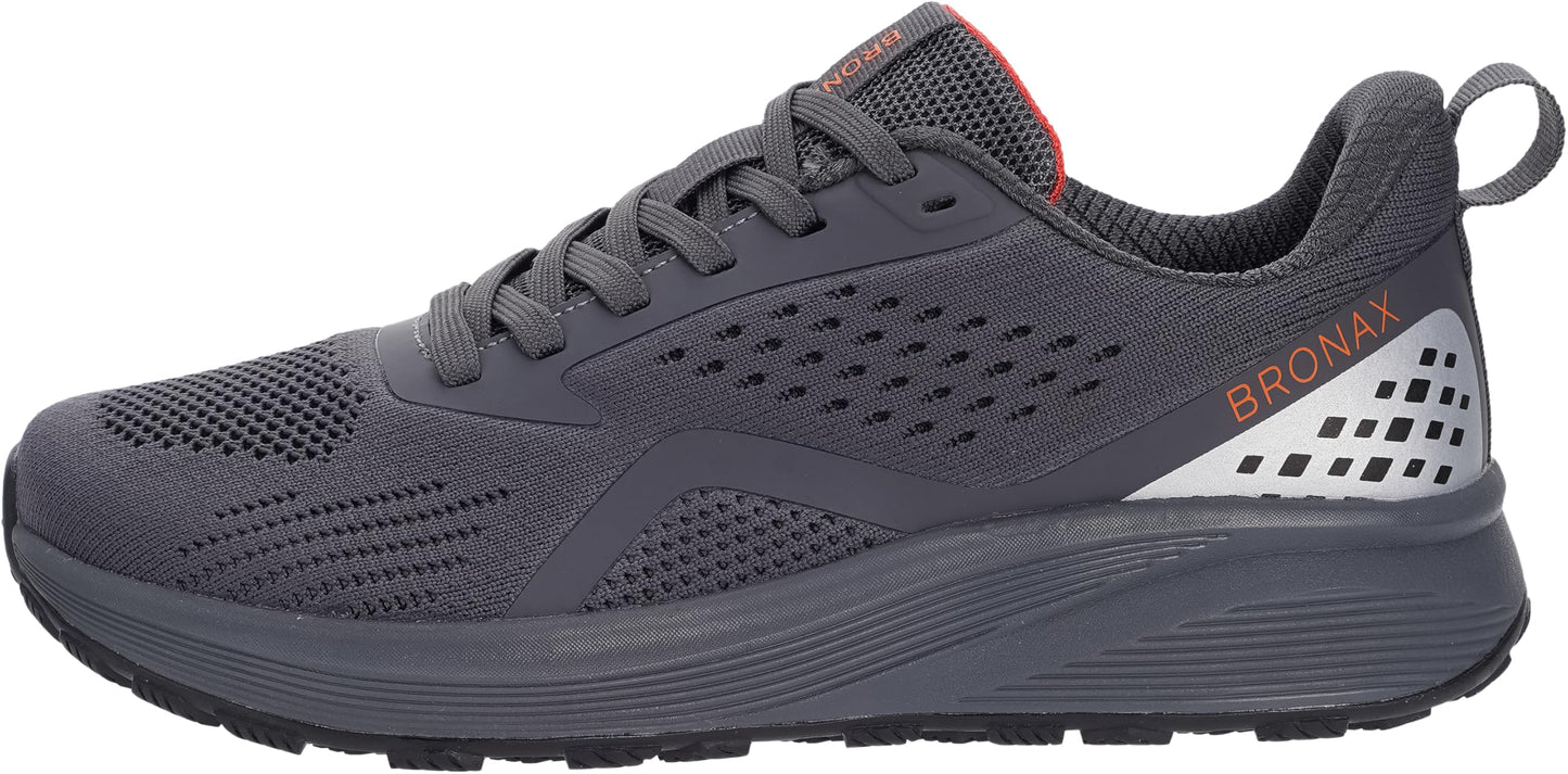 BRONAX Mens Wide Toe Box Running Tennis Shoes Gym Tennis Athletics Size 11 Sports Mesh Walking Rubber Outsole Sneakers for Male Grey 45