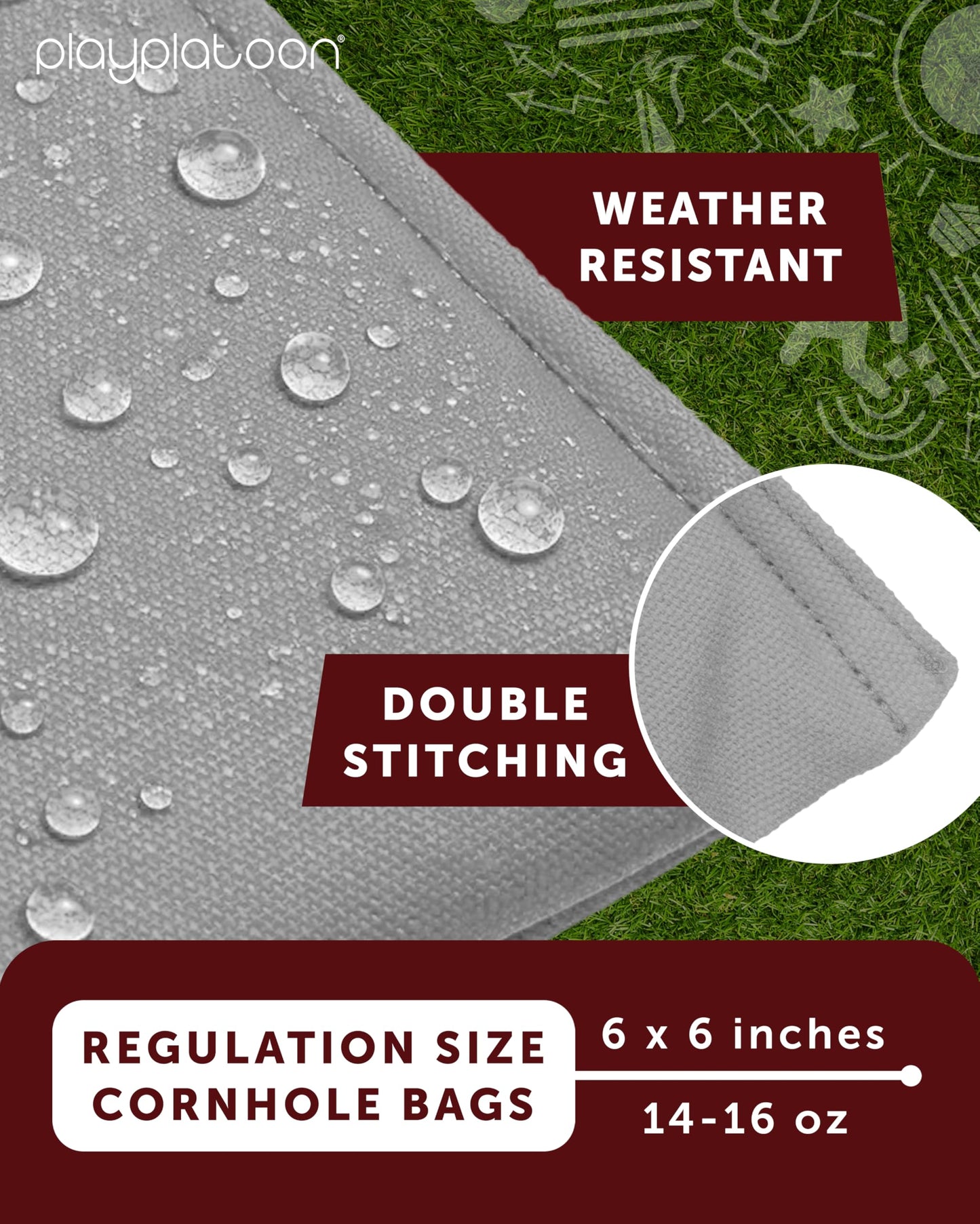Play Platoon Weather Resistant Cornhole Bags - Set of 8 Regulation Size - Light Blue & Gray - Durable Duck Cloth for Tossing Game, Includes Tote Bag