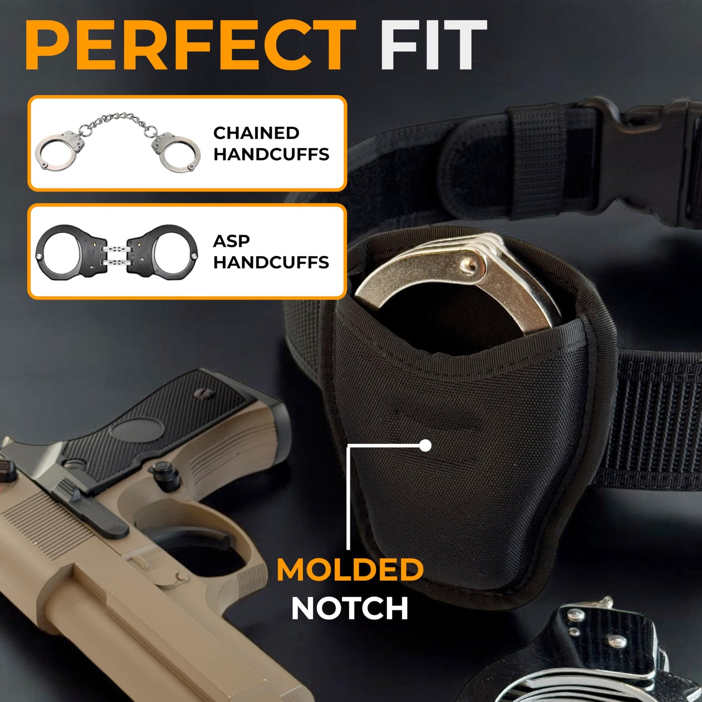 ARMORWERK Heavy Duty Handcuff Holder - Durable Nylon Case for Duty Belt - Compatible with Hinged and Chain Handcuffs