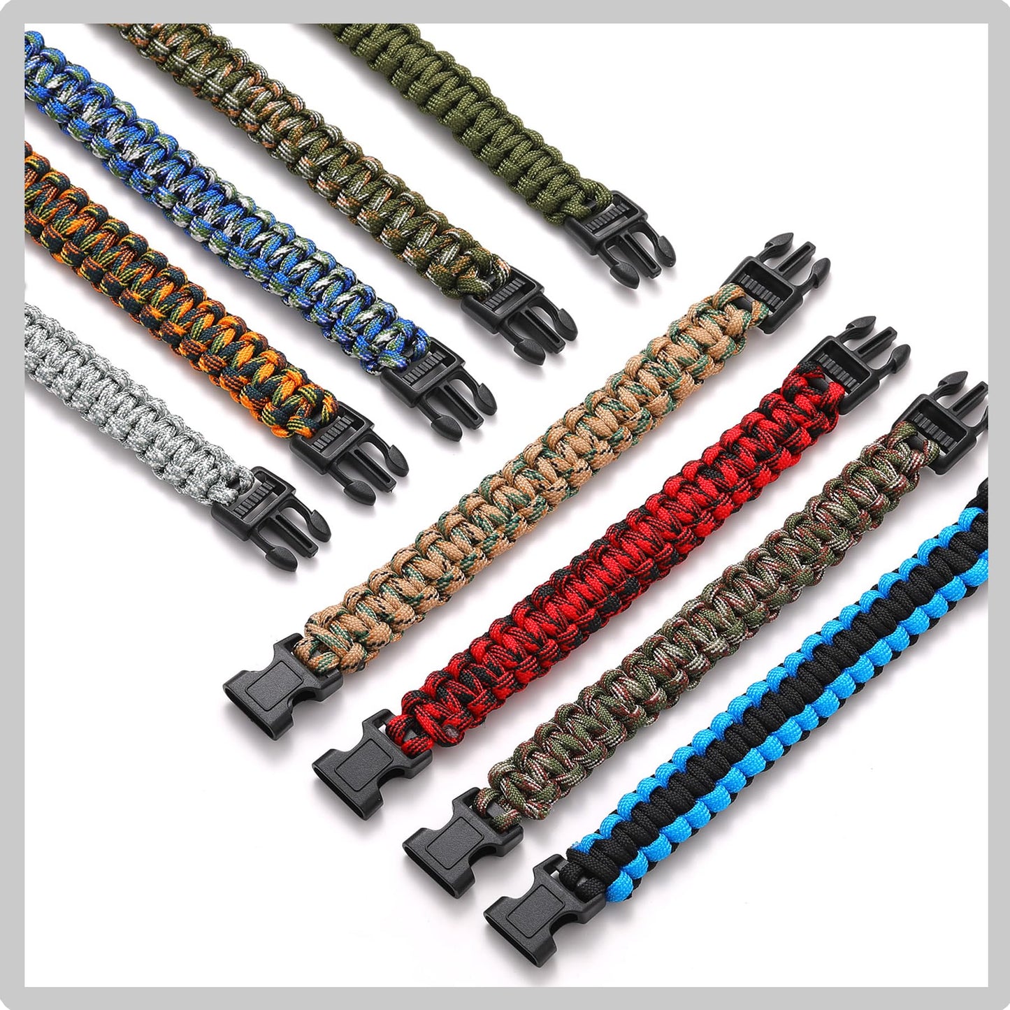 JGUF 15 PCS Paracord Bracelets for Men (No Whistle Style)