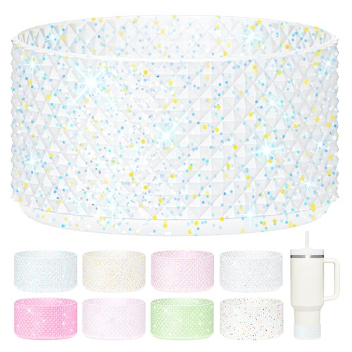UBEEKOO Silicone Boot for Owala Water Bottle 24 oz, for Stanley Cup 20-40oz, Anti-Slip Protective Sleeve for FreeSip/Twist/Flip Stainless Steel Water Bottles Accessories,BlueGlitter