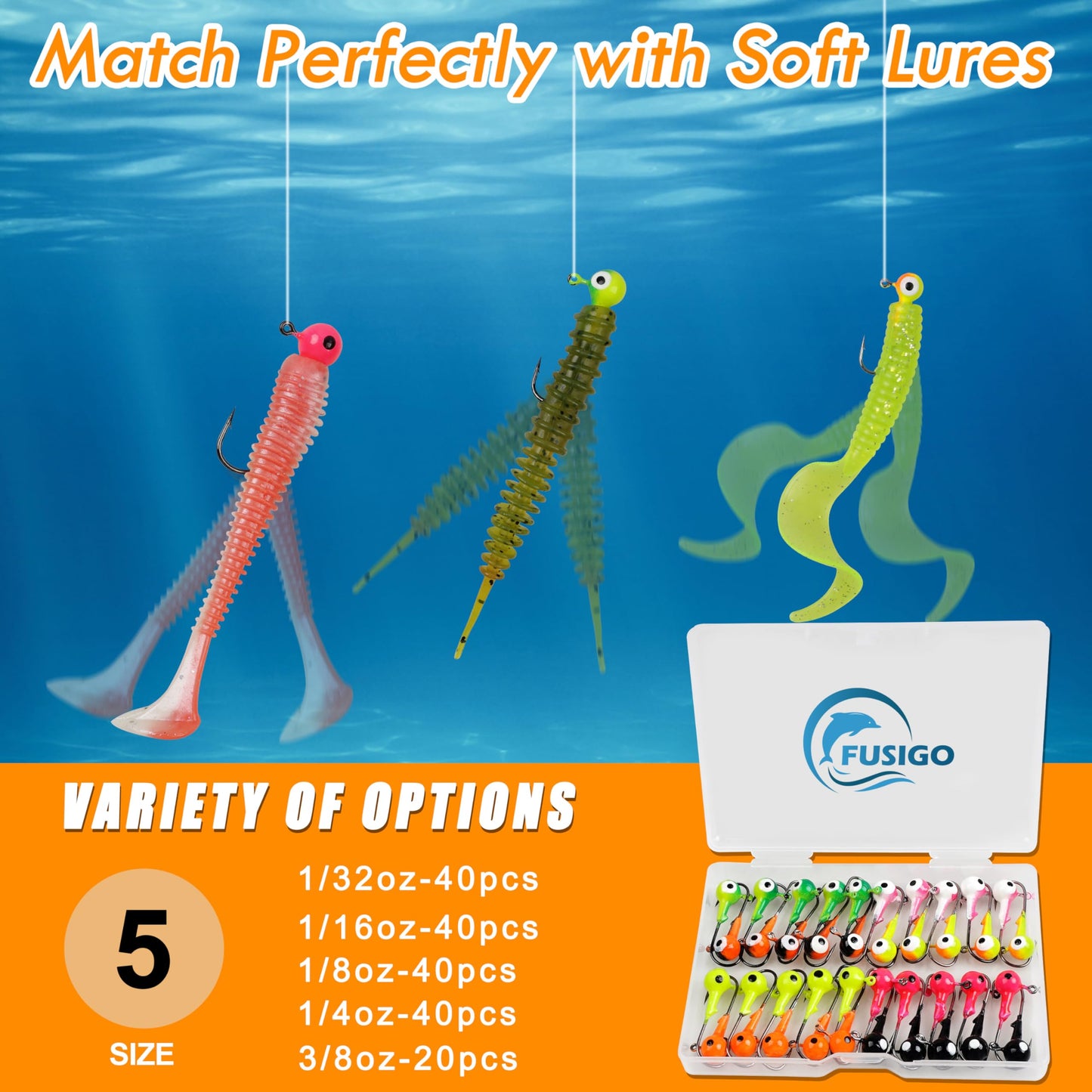 Fishing Hooks Jig Heads Crappie Jig Lure Hook Kit Fishing Lures Jig Head Bait Assorted 1/4oz 40pcs