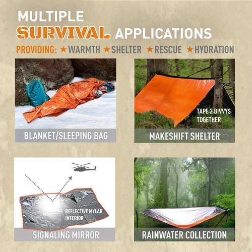 Monterra Emergency Survival Bivvy, Sleeping Bag, 2 Pack, Hiking Essentials, Bivy Sack, Outdoor Gear and Equipment, Camping Accessories. (Orange)