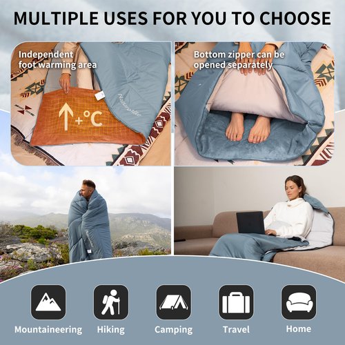 Naturehike Cold Weather Heated Sleeping Bags, Sleeping Bag with Blanket&Cape, Removable Electric Sleeping Bag Liner, USB Heating Pad for Backpacking, Camping, Home&Outdoors, Adults&Kids, BE400 Left