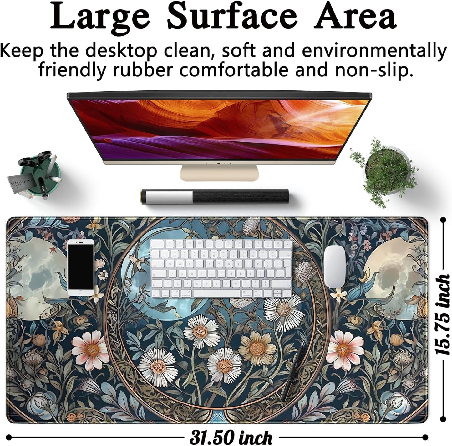 Japanese Desk Mat Riverside Full Moon Desk Pad Black Red Large Mouse Pad Gaming Mousepad Extended XXL Keyboard Pad 31.5 x 15.7 in Laptop Computer Mouse Keyboard Mat for Office Desk Decor