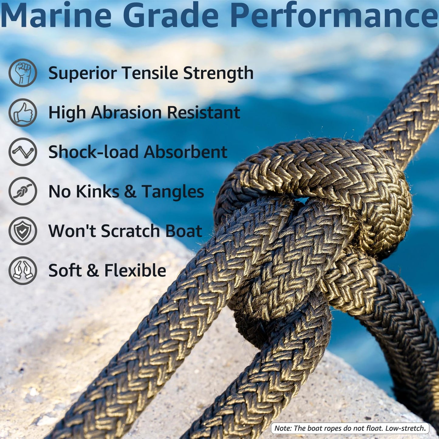 PACTHSD 4 Pack 5/8" x 20' Dock Lines - Marine Grade Nylon Boat Rope with 15" Loop for Docking and Mooring - Double Braided Boat Lines, High Strength, Easy Handling, Fray Resistant - Black