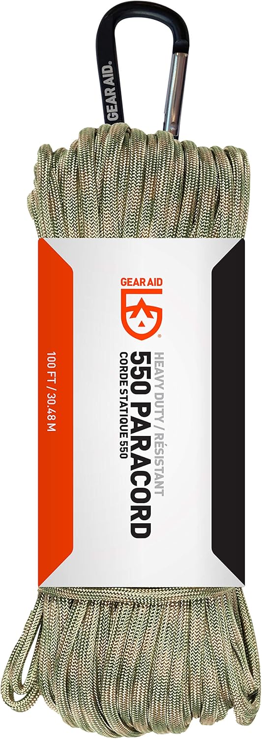 Gear AID 550 Paracord and Carabiner, 7 Strand Utility Cord for Camping and Survival