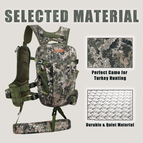 QOGIR Turkey Vest for Hunting: Comfortable Turkey Hunting Colthes with Seat Cushion, Adjustable Hunting Vest with Game Pouch, Hunting Gear for Men &Women, Hunting Accessories